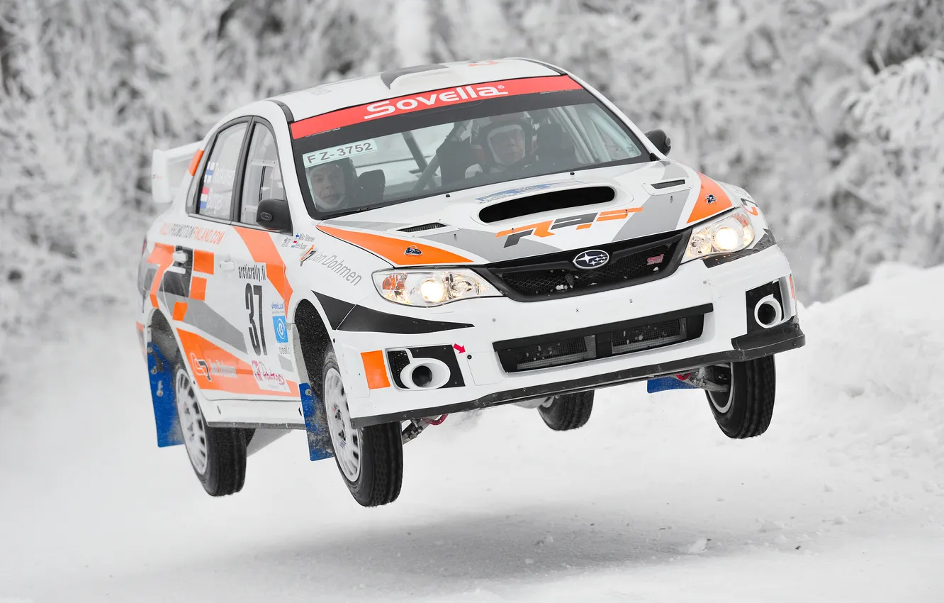 Photo wallpaper Winter, Auto, White, Subaru, Impreza, Snow, wrx, WRC