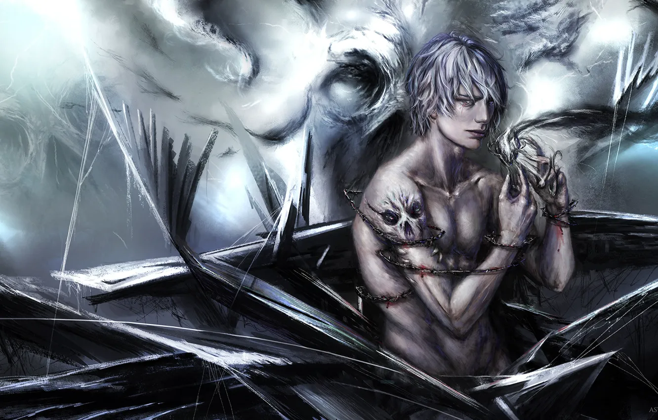Photo wallpaper Gothic, blood, guy, by Asteltainn, chain, skull, monster