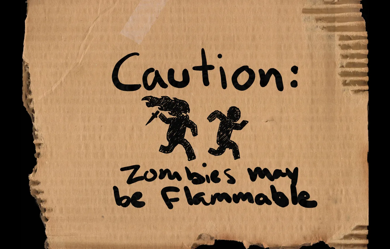 Photo wallpaper warning, zombies, flammable, may be, caution, zombies, cardboard