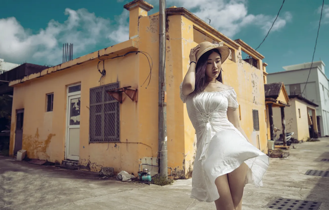 Photo wallpaper girl, street, Asian