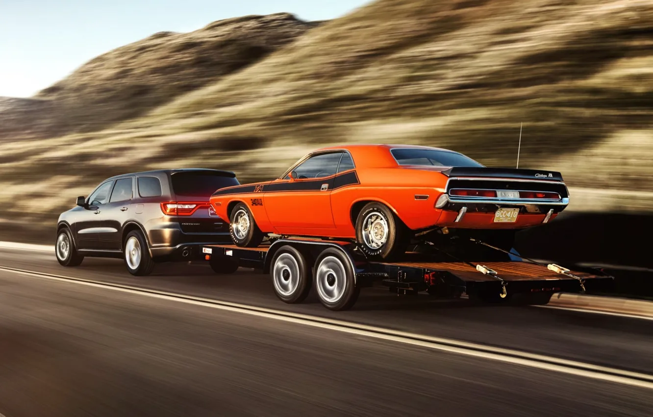 Photo wallpaper road, background, Dodge, Dodge, Challenger, rear view, 1970, 340