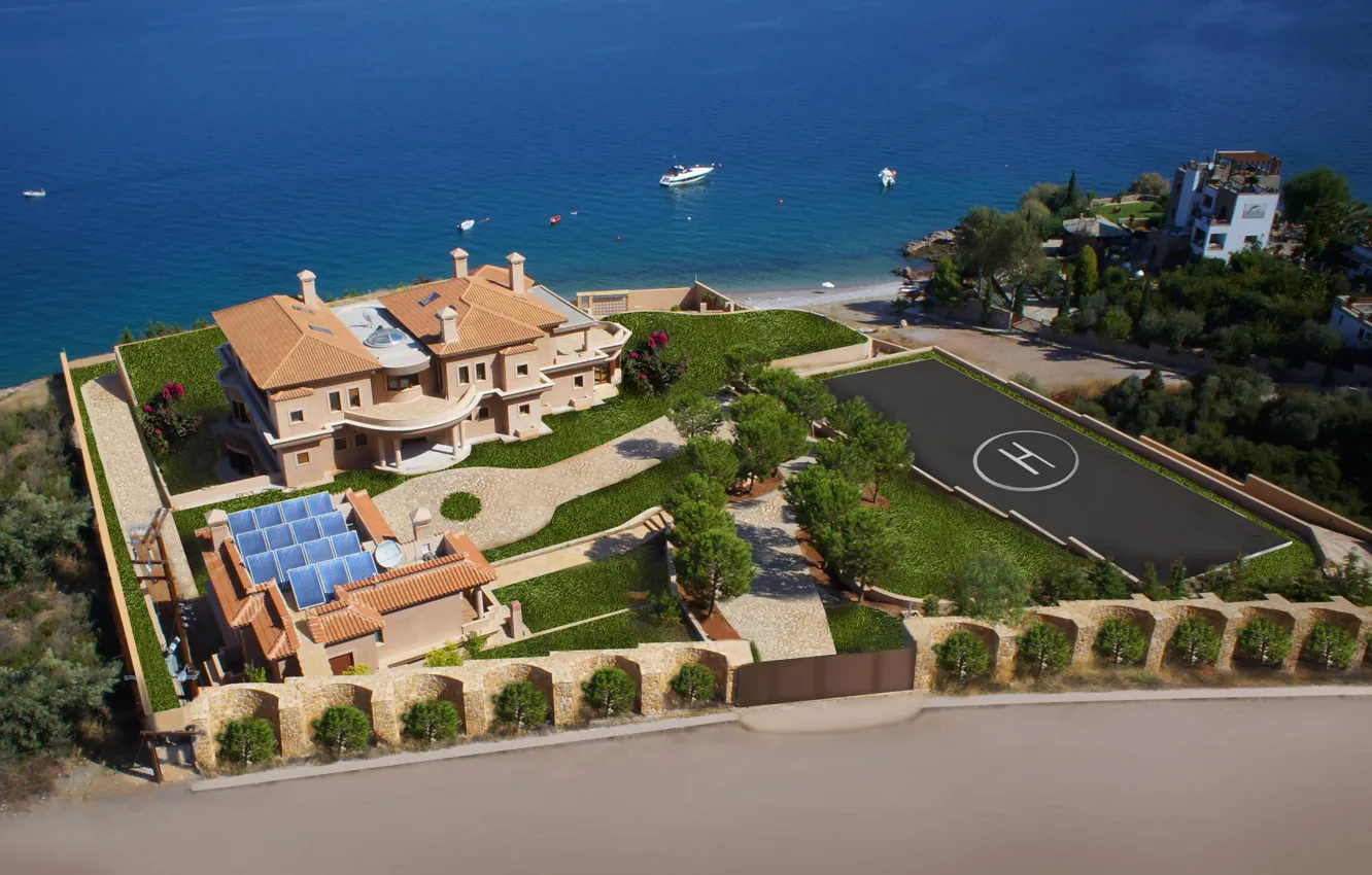 Photo wallpaper sea, Villa, view, home