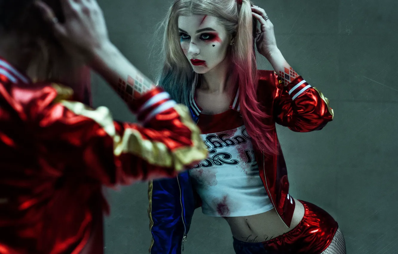 Photo wallpaper cinema, blood, Mad, green eyes, power, movie, Arkham Asylum, tatoo