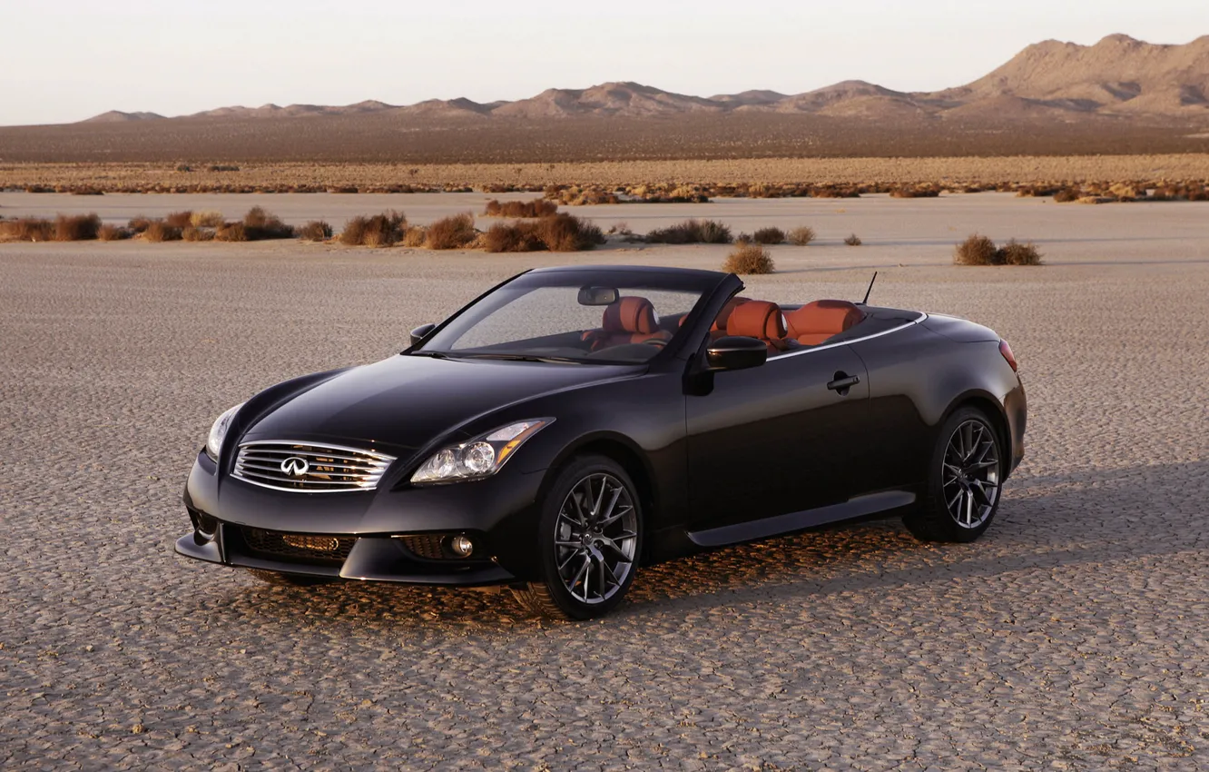 Photo wallpaper sunset, mountains, desert, coupe, convertible, infiniti, G37