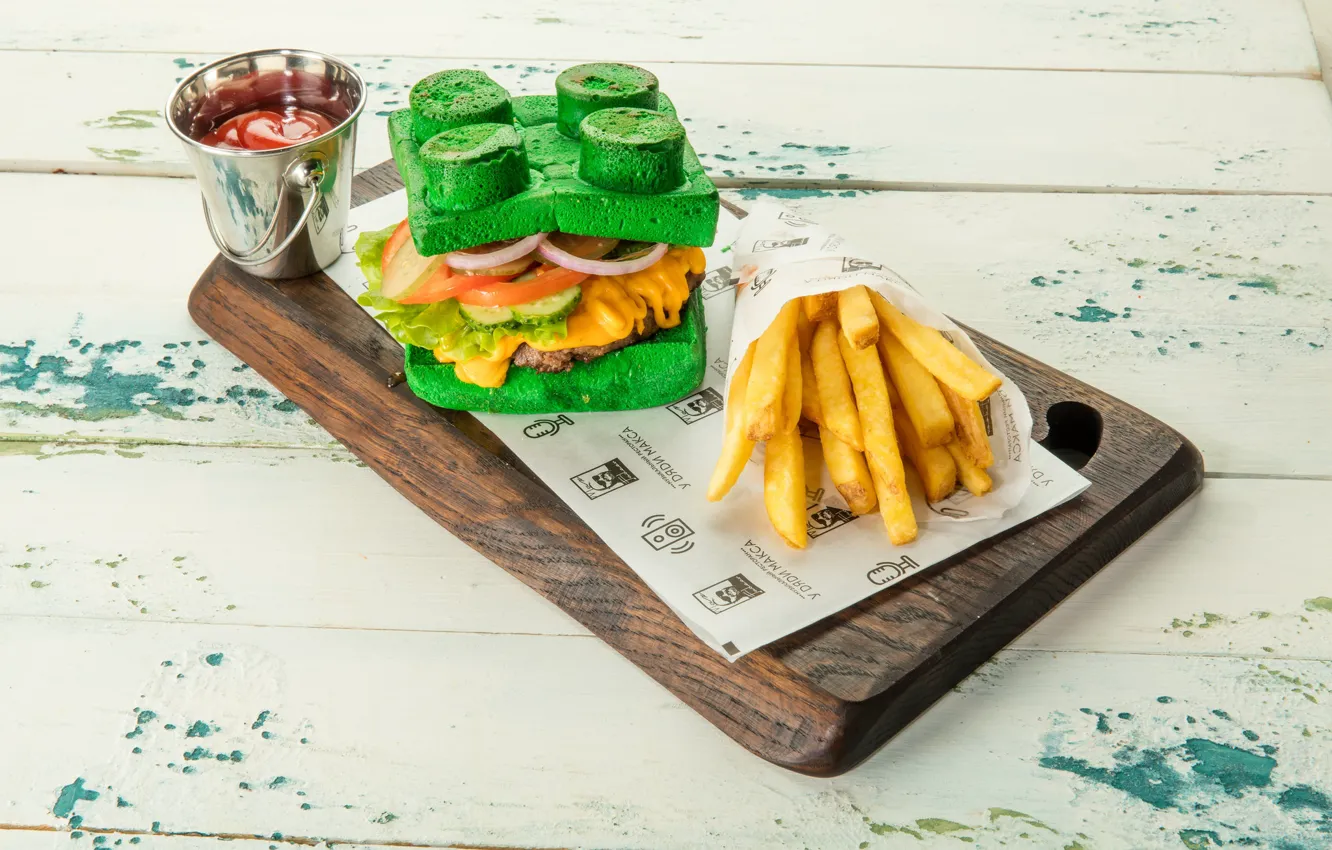 Photo wallpaper sauce, ketchup, French fries, Burger