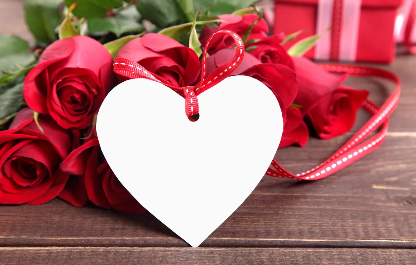 Photo wallpaper red, love, heart, romantic, gift, roses, red roses, valentine`s day