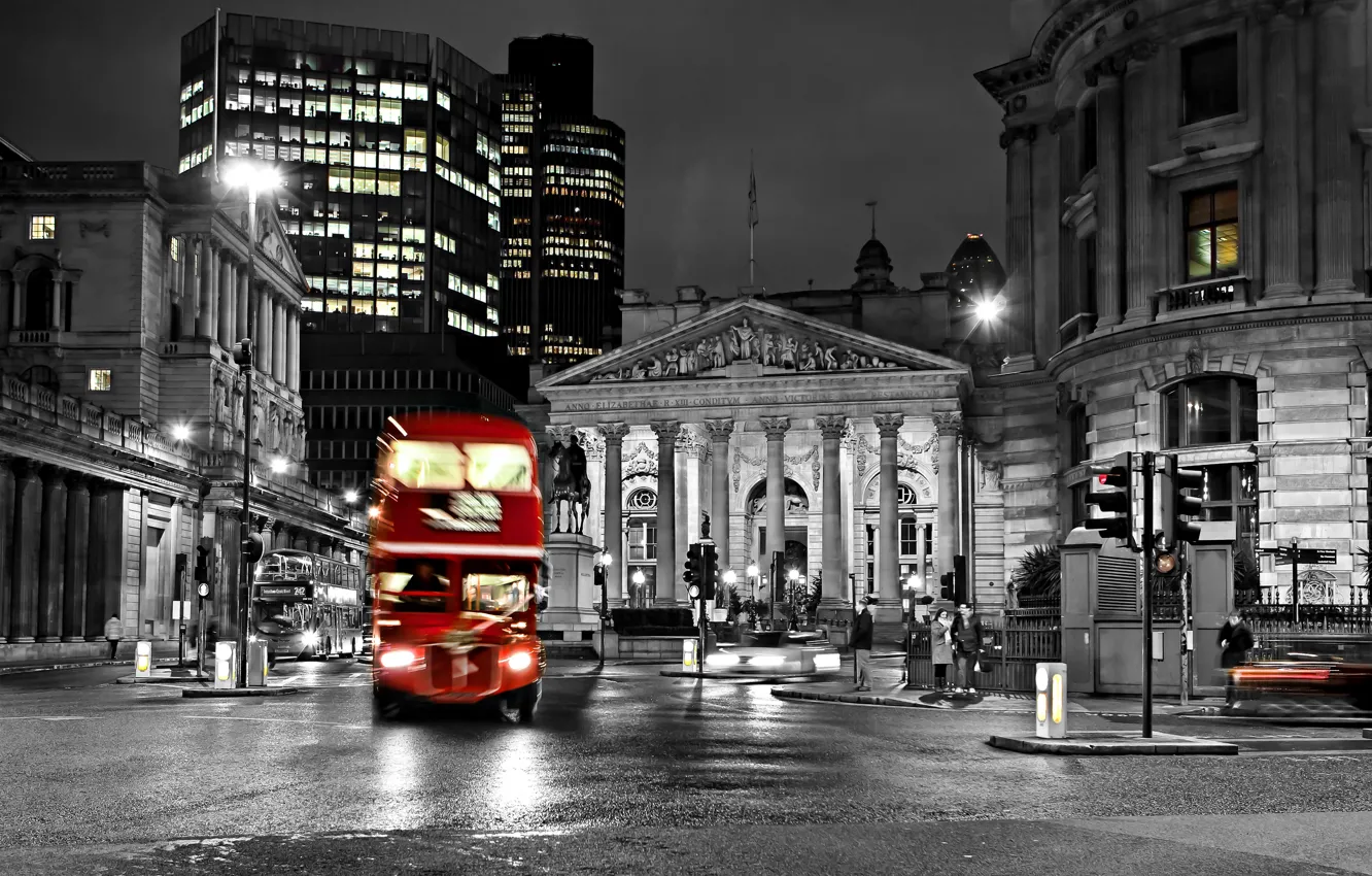 Photo wallpaper road, night, city, the city, lights, lights, black and white, street