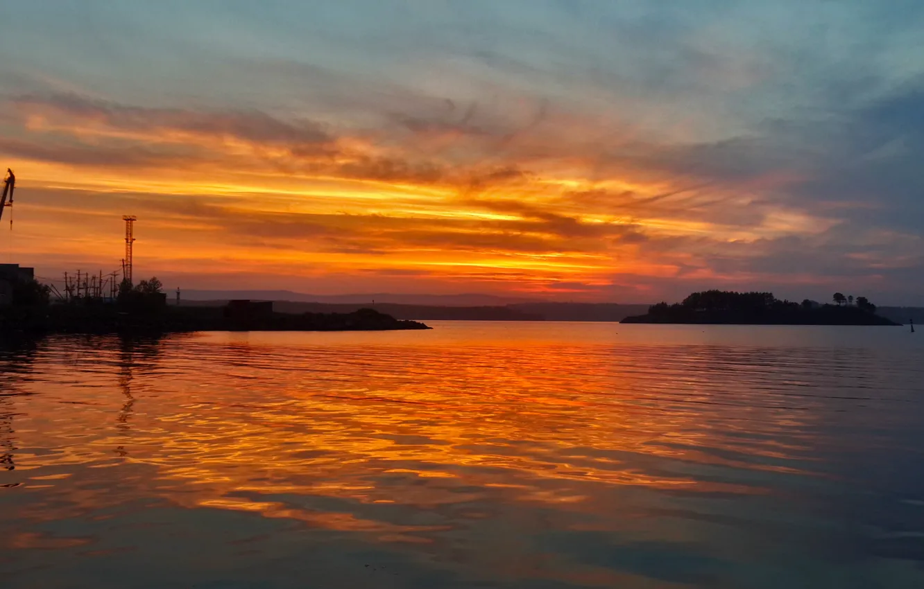 Photo wallpaper sea, the sky, sunset, island, the evening