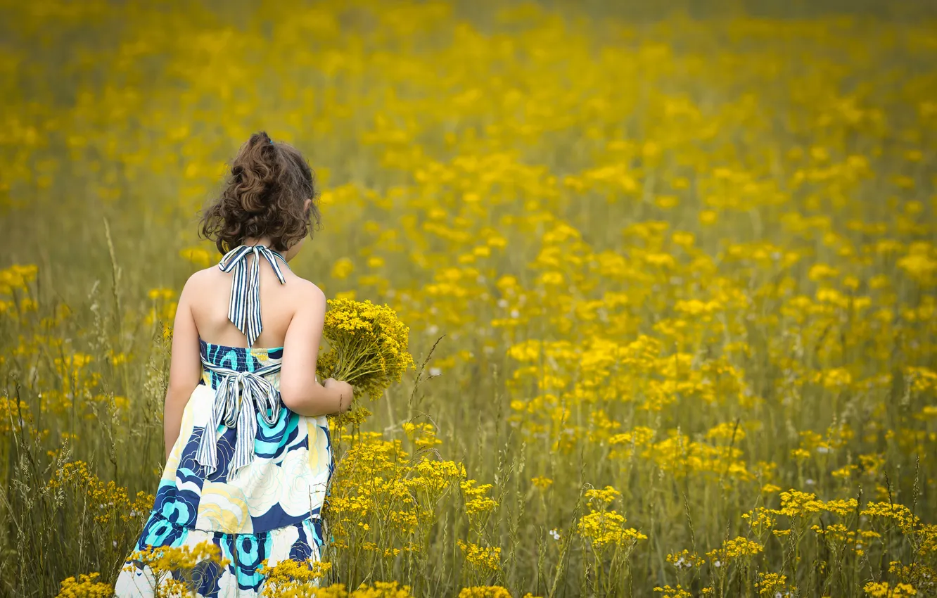 Photo wallpaper field, flowers, children, background, mood, widescreen, Wallpaper, dress