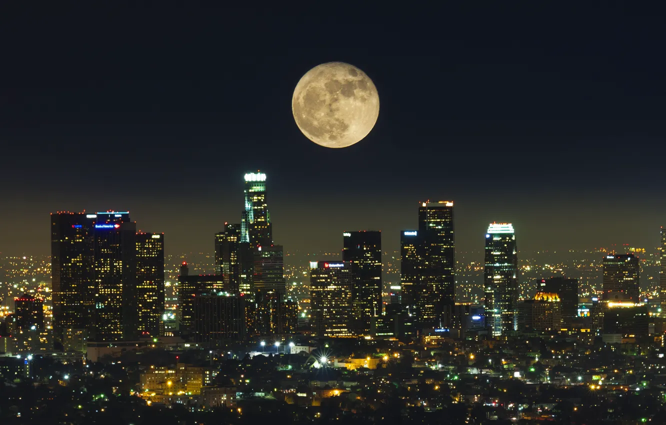 Photo wallpaper lights, moon, night