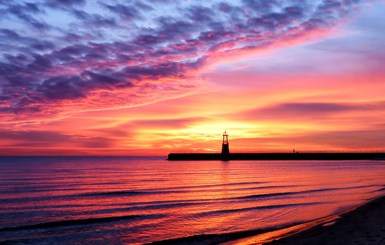 Photo wallpaper sand, sea, beach, the sky, water, landscape, sunset, reflection