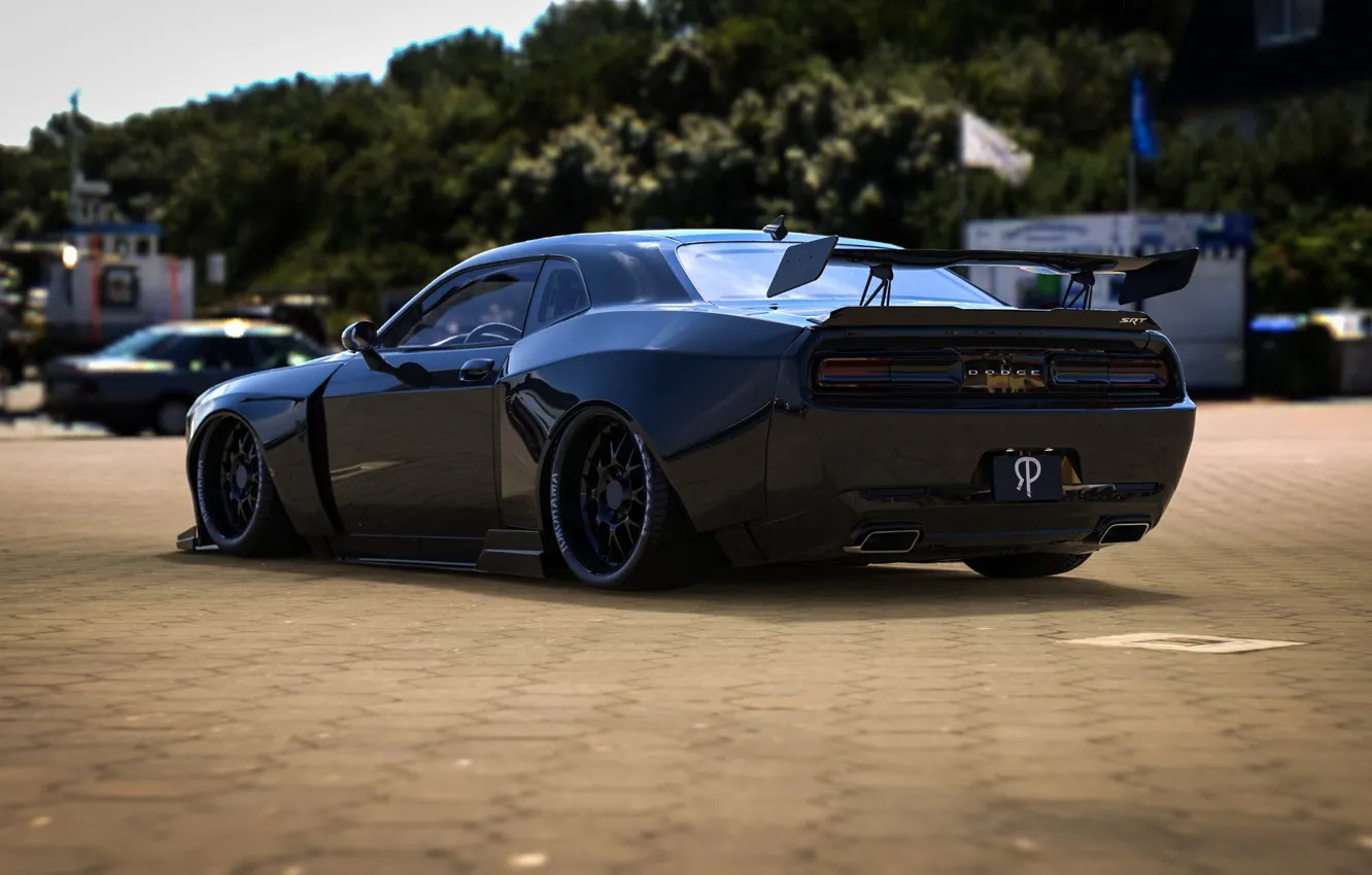 Photo wallpaper machine, auto, rendering, black, demon, Dodge, Challenger, Dodge Challenger