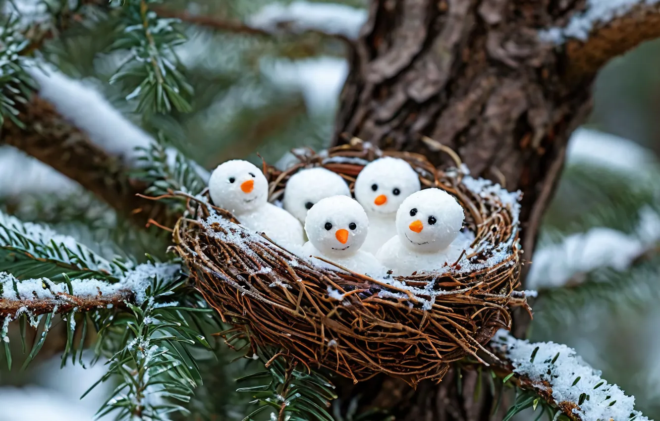 Photo wallpaper snow, new year, snowman
