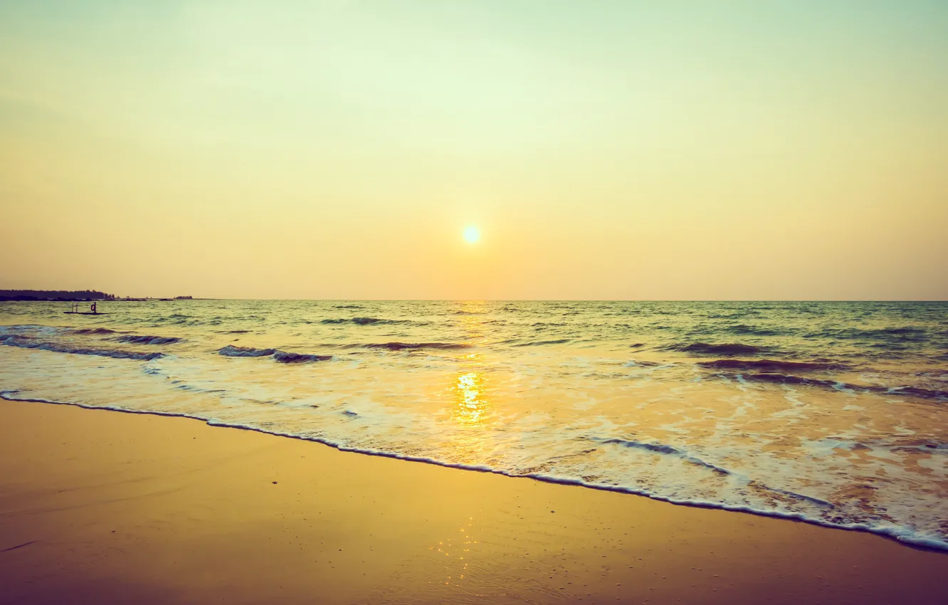 Photo wallpaper sand, sea, beach, sunset, beach, sky, sea, sunset