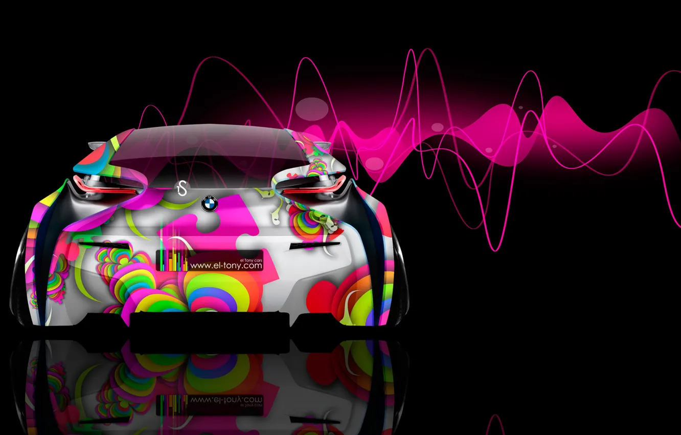 Photo wallpaper bright colors, style, photoshop, BMW, BMW, abstract, black, rear view