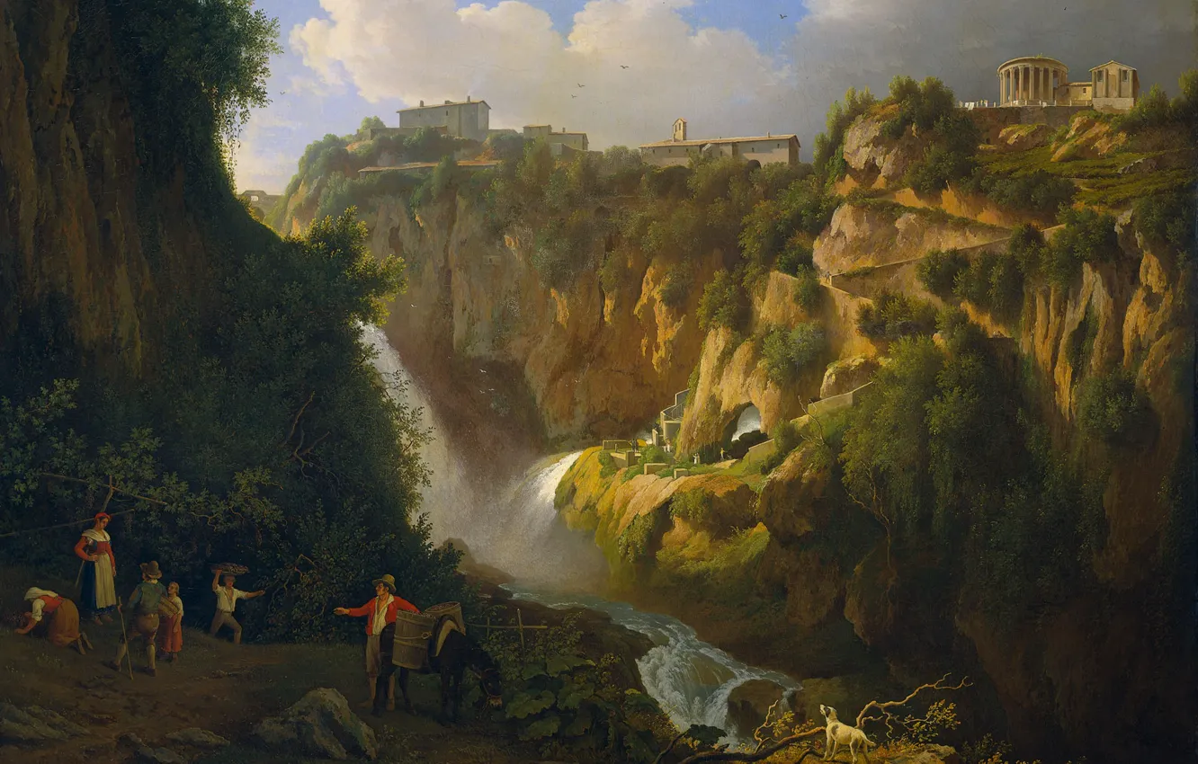 Photo wallpaper landscape, oil, picture, canvas, Abraham Teerlink, Waterfall in Tivoli