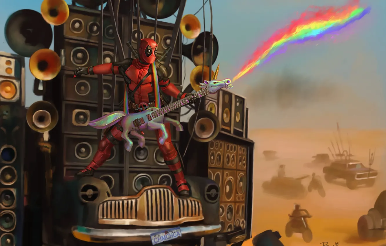 Photo wallpaper music, figure, guitar, art, speakers, art, Deadpool, Deadpool