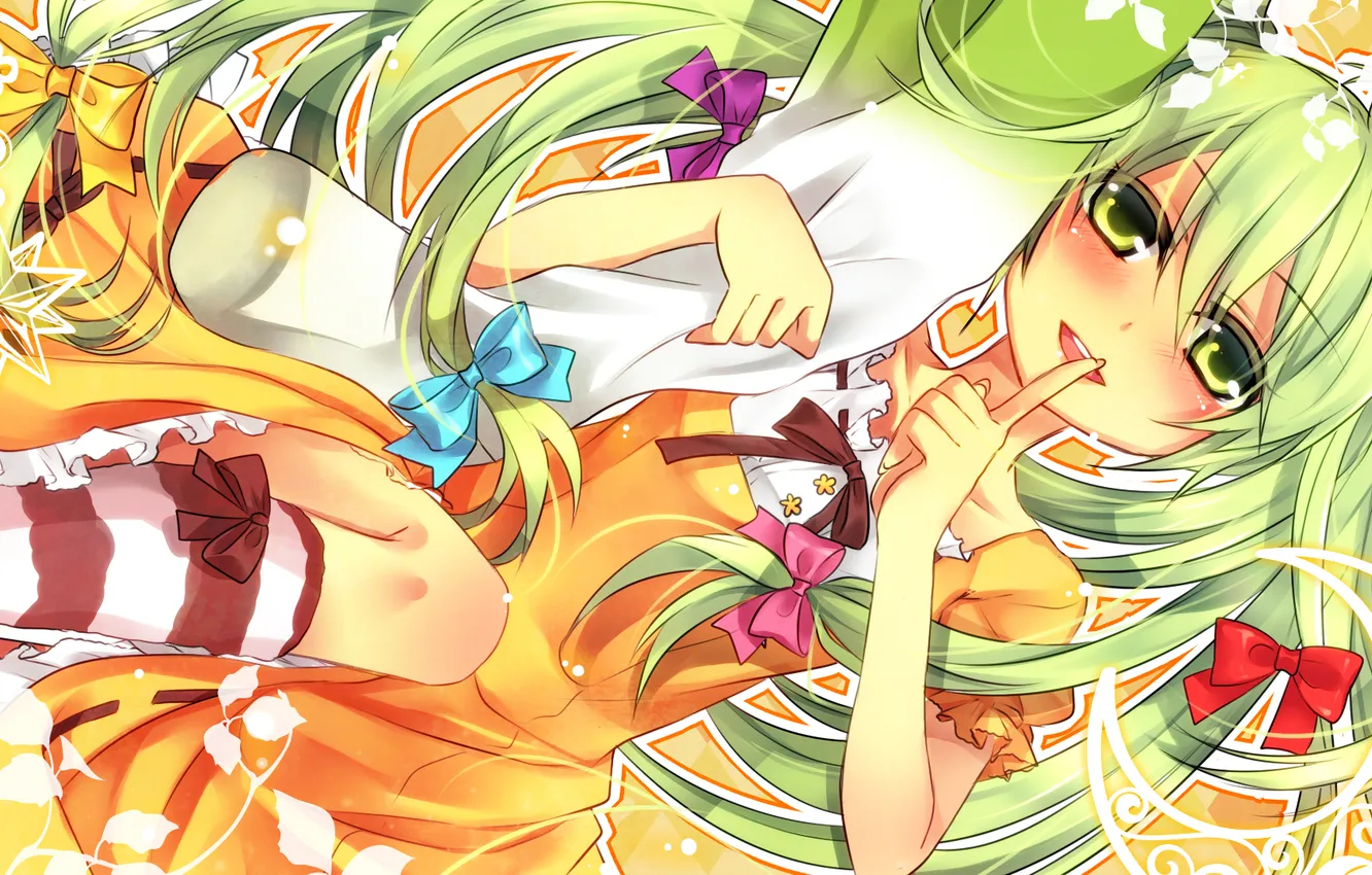 Photo wallpaper girl, strip, dress, art, fingers, vocaloid, hatsune miku, gesture