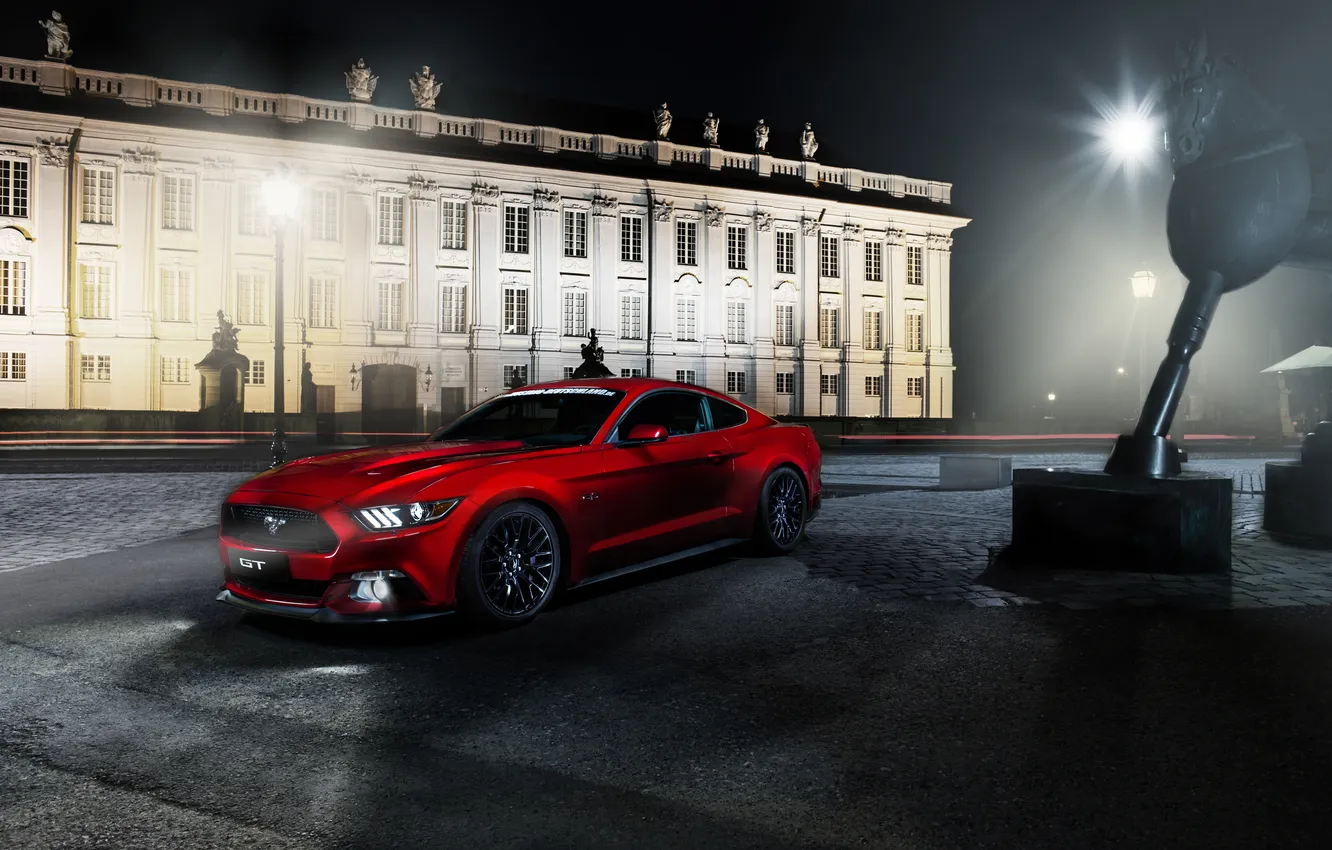 Photo wallpaper Mustang, Ford, Muscle, Red, Car, 5.0, 2015, Nigth