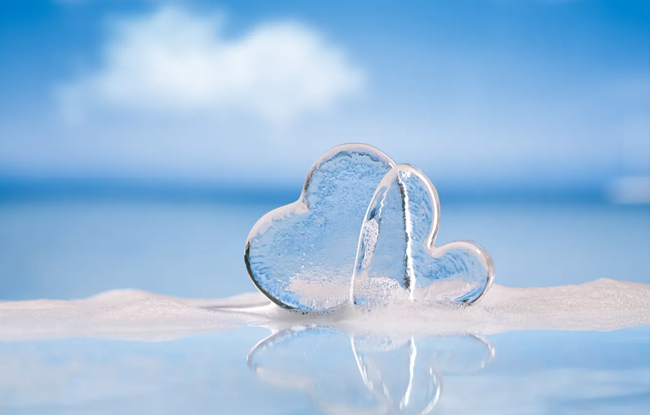 Photo wallpaper the sky, blue, reflection, background, ice, hearts, Valentine's day