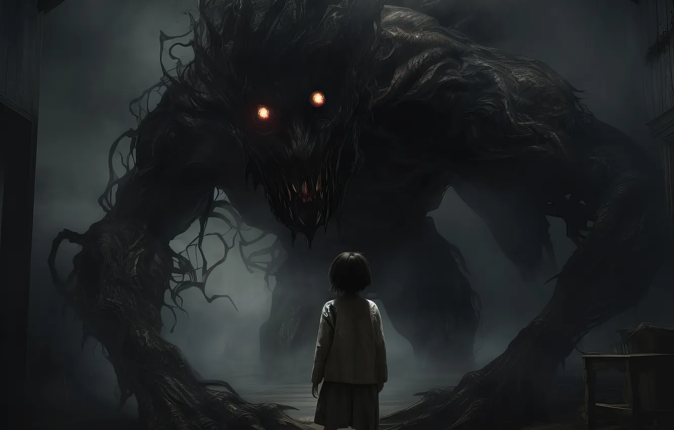 Photo wallpaper eyes, monster, girl, digital art, Supernatural Beings, AI art, The Art of Artificial Intelligence, neural …