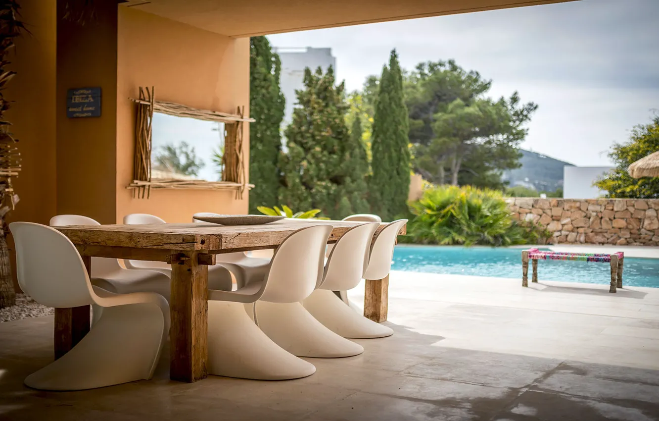 Photo wallpaper interior, pool, terrace, Ibiza, dining room, The Villa Ibiza, Drop