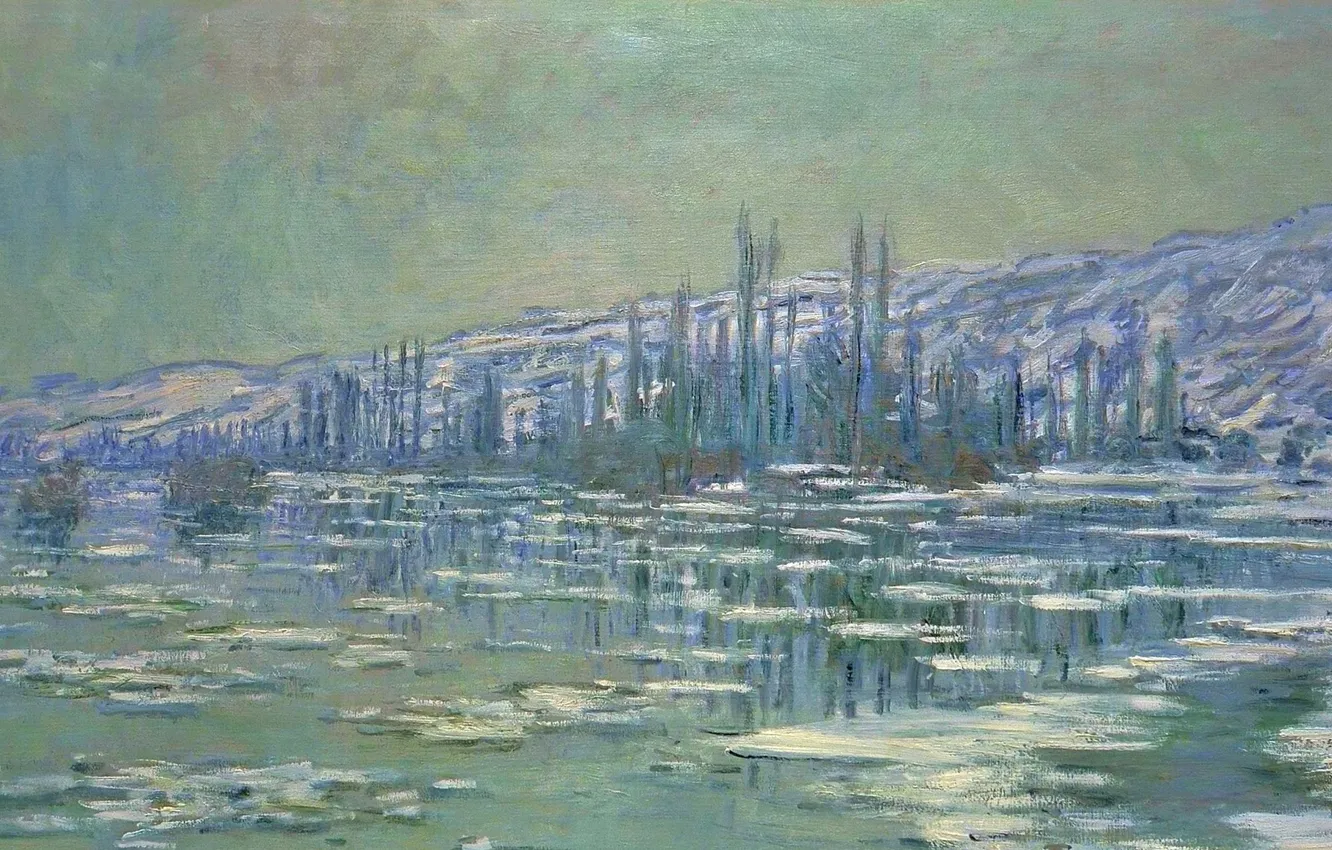 Photo wallpaper landscape, picture, Claude Monet, Ice floes on the Seine