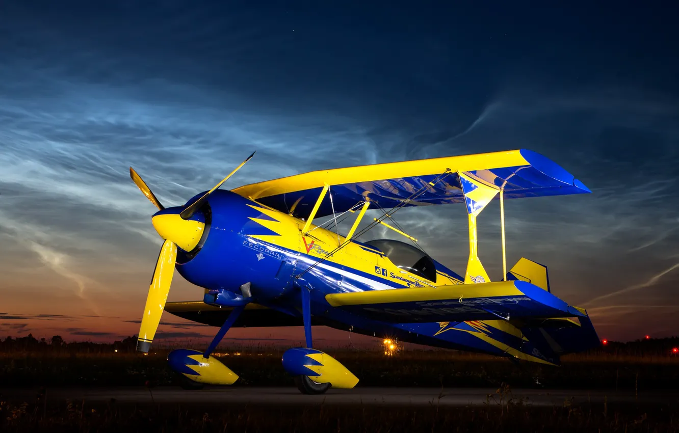 Photo wallpaper the sky, night, biplane, single-engine light aircraft