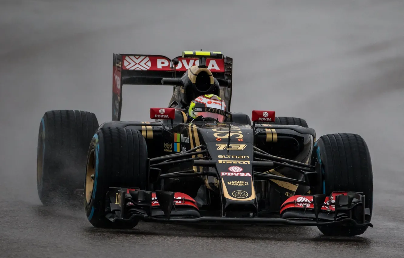Photo wallpaper Lotus, Black, Water, Rain, The front, Pastor Maldonado, E23, Damp