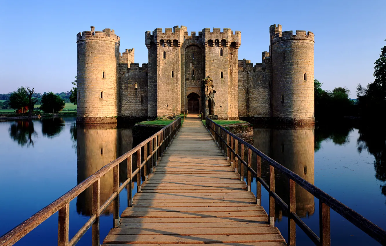 Photo wallpaper the sky, bridge, lake, castle, tower