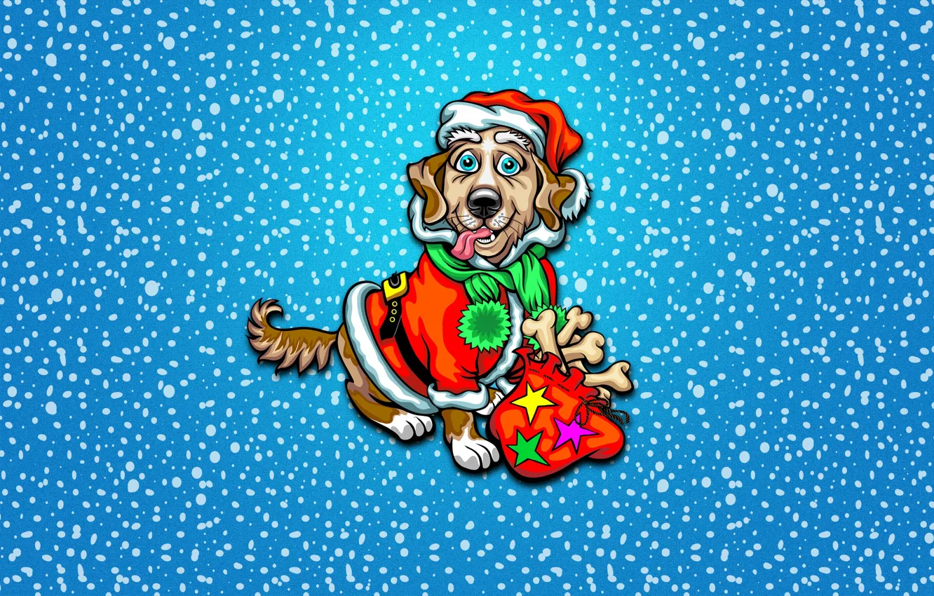 Photo wallpaper winter, snow, background, holiday, new year, dog, minimalism, bones