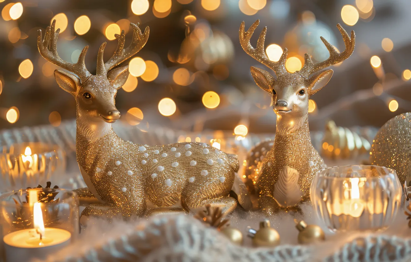 Photo wallpaper new year, deer, Christmas, AI art, neural network