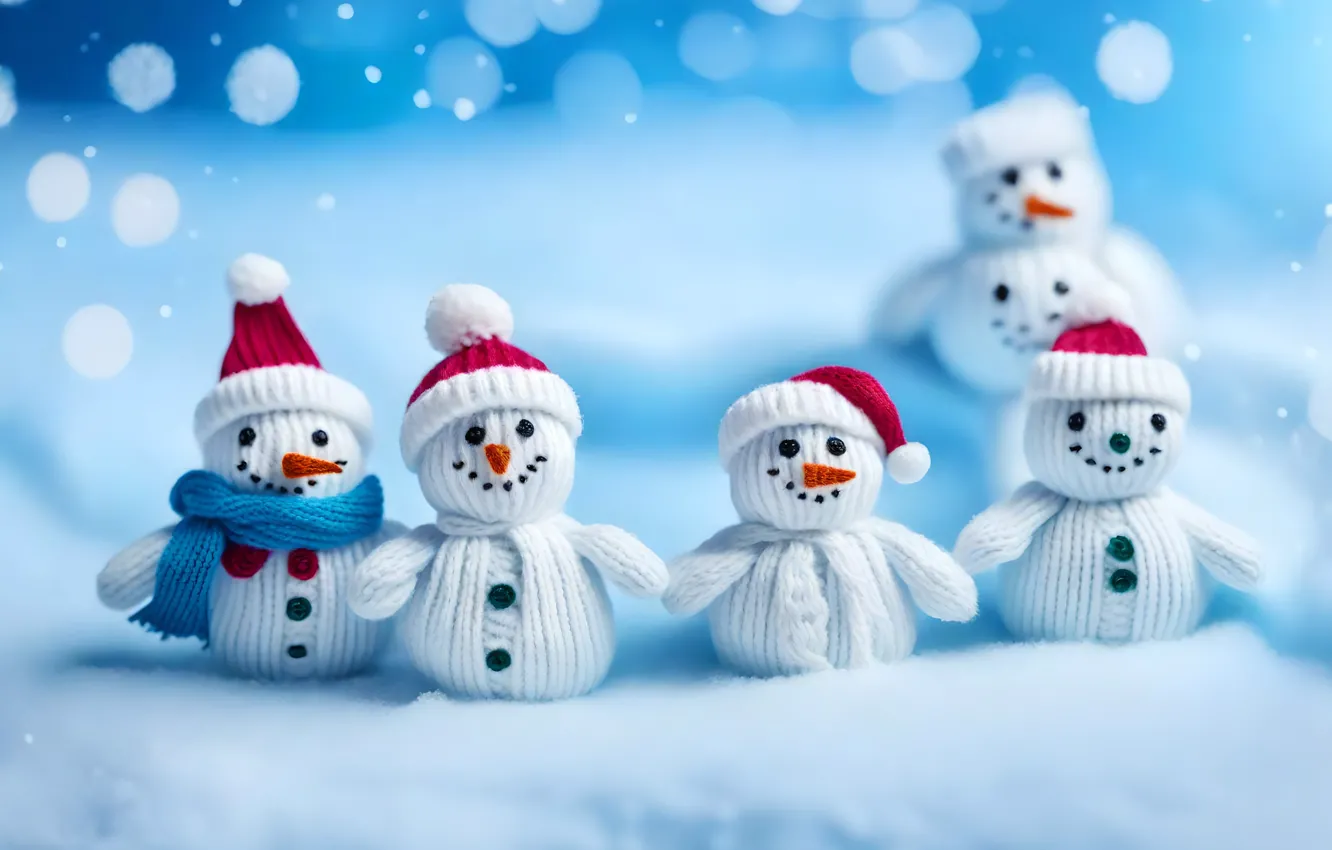 Photo wallpaper winter, snow, smile, toy, new year, Christmas, snowman, faces