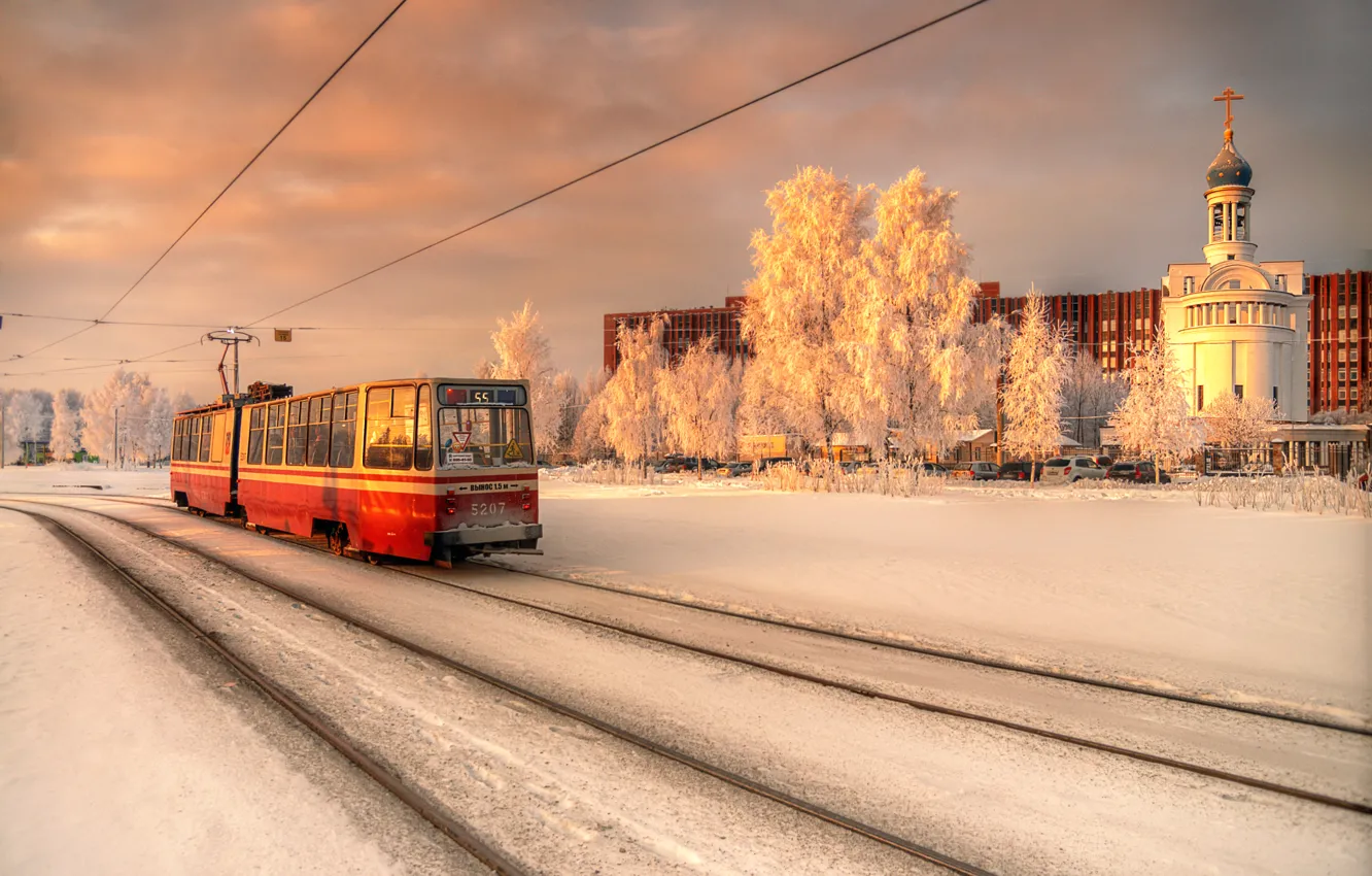 Photo wallpaper winter, Saint Petersburg, tram, January