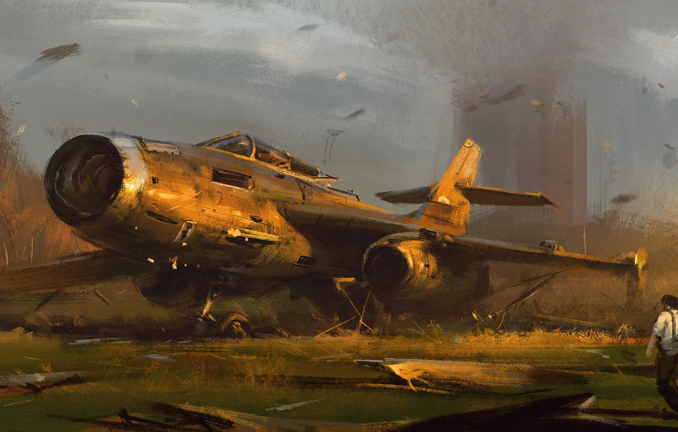 Photo wallpaper people, the plane, art, Sketch