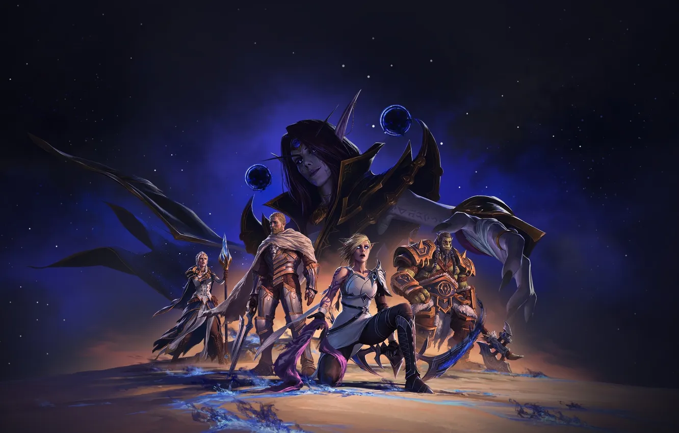 Photo wallpaper abyss, Blizzard Entertainment, Jaina Proudmoore, Thrall, Thrall, Jaina Proudmoore, Anduin Wrynn, Anduin Wrynn