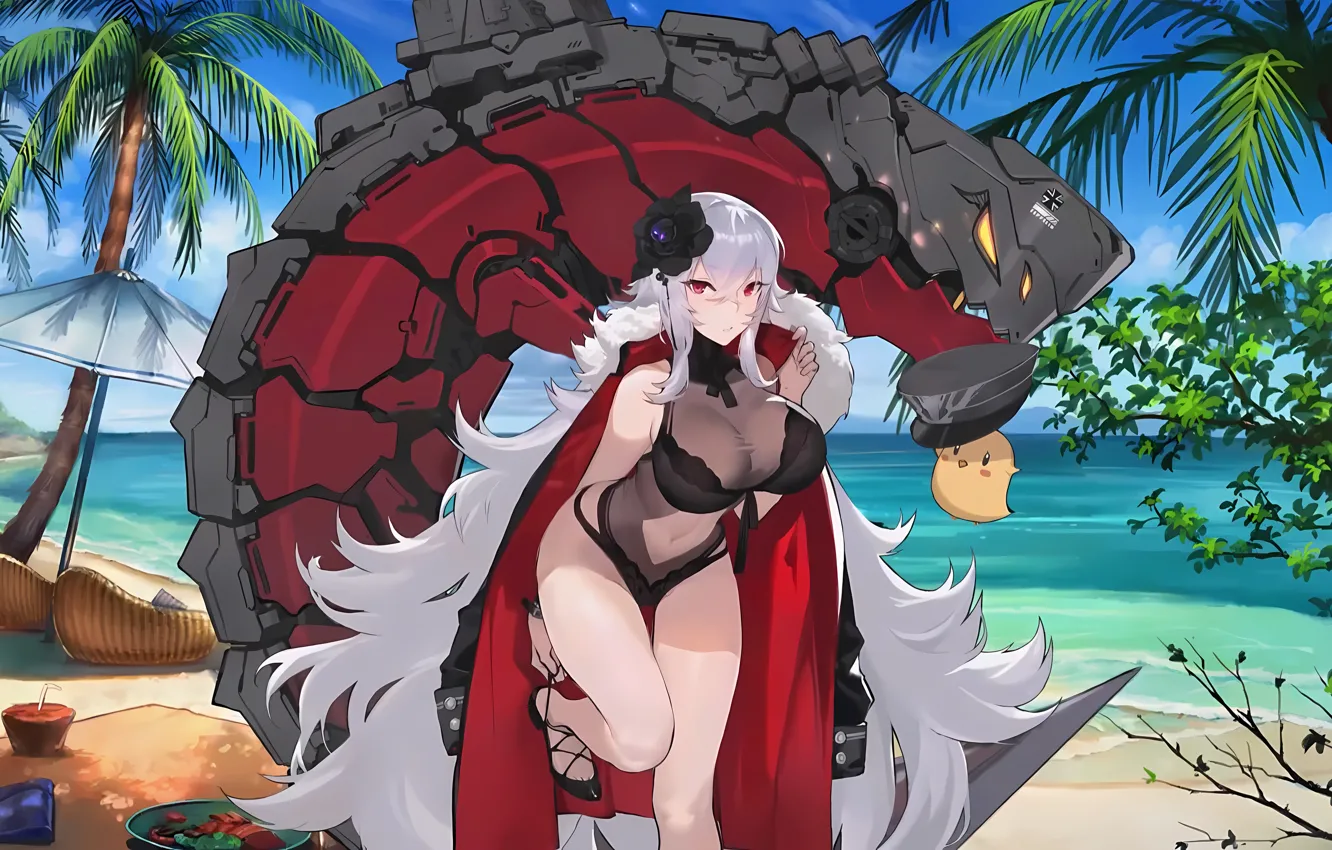 Photo wallpaper girl, sexy, cleavage, beach, bodysuit, long hair, sea, boobs