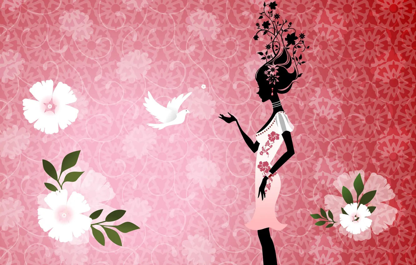 Photo wallpaper girl, figure, vector, girl, flowers