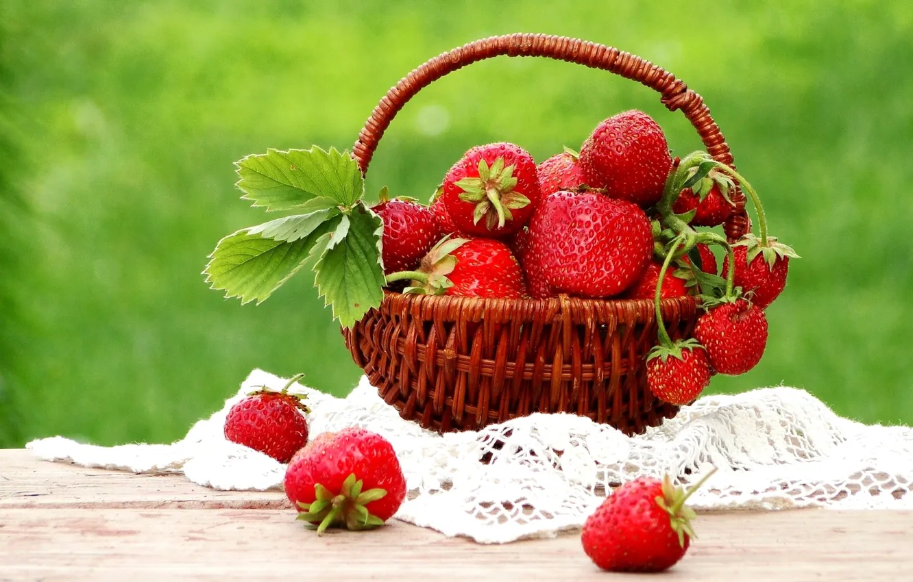 Photo wallpaper berries, basket, strawberries, strawberry, still life, basket