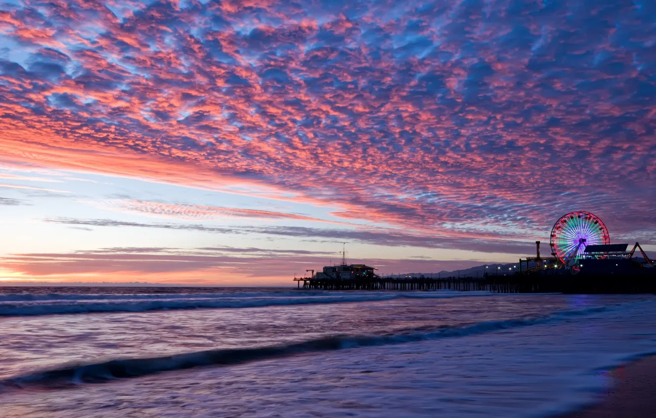 Photo wallpaper sea, the sky, sunset, coast, the evening, horizon, pierce, USA