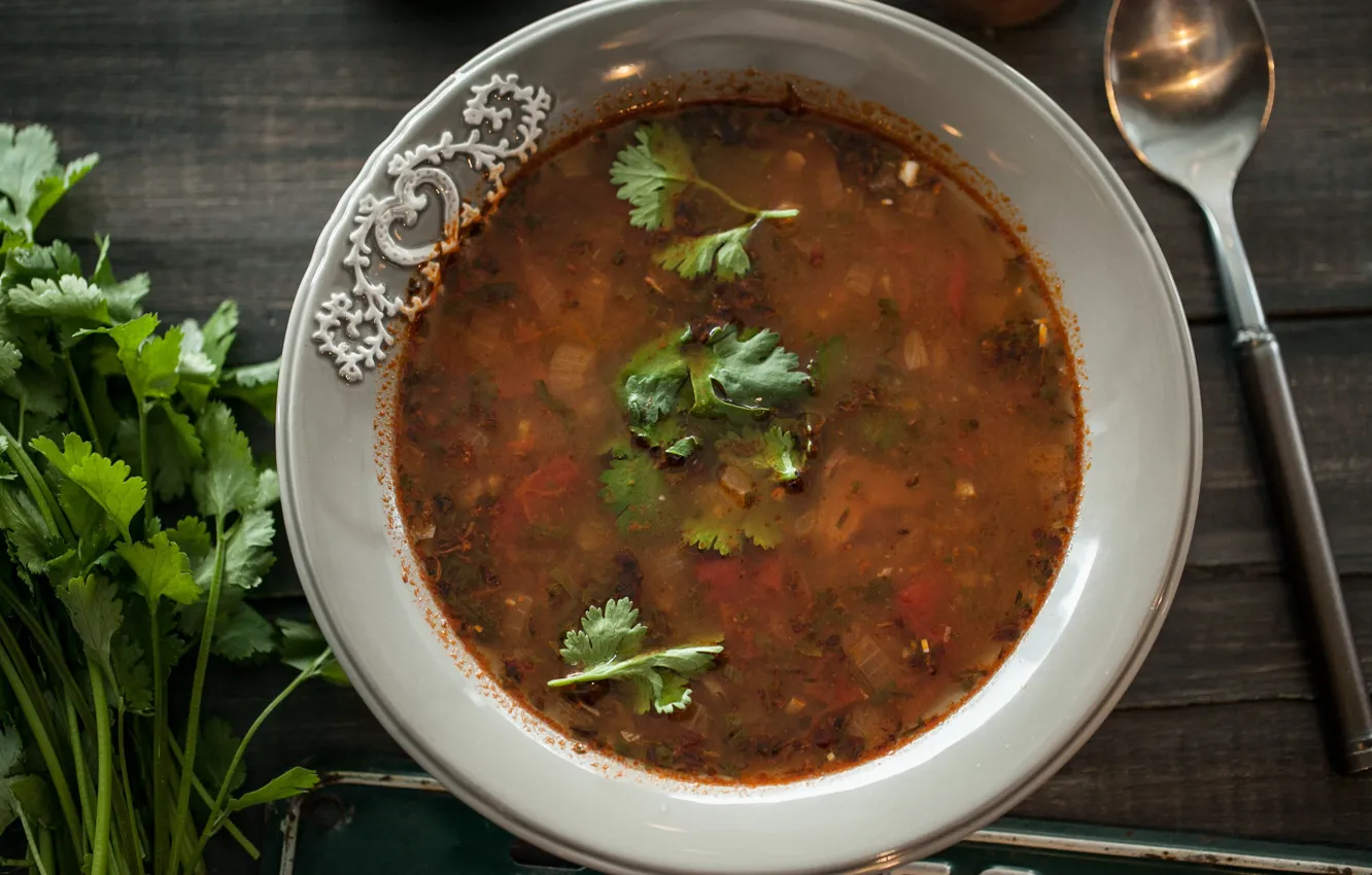 Photo wallpaper greens, food, soup, the first dish