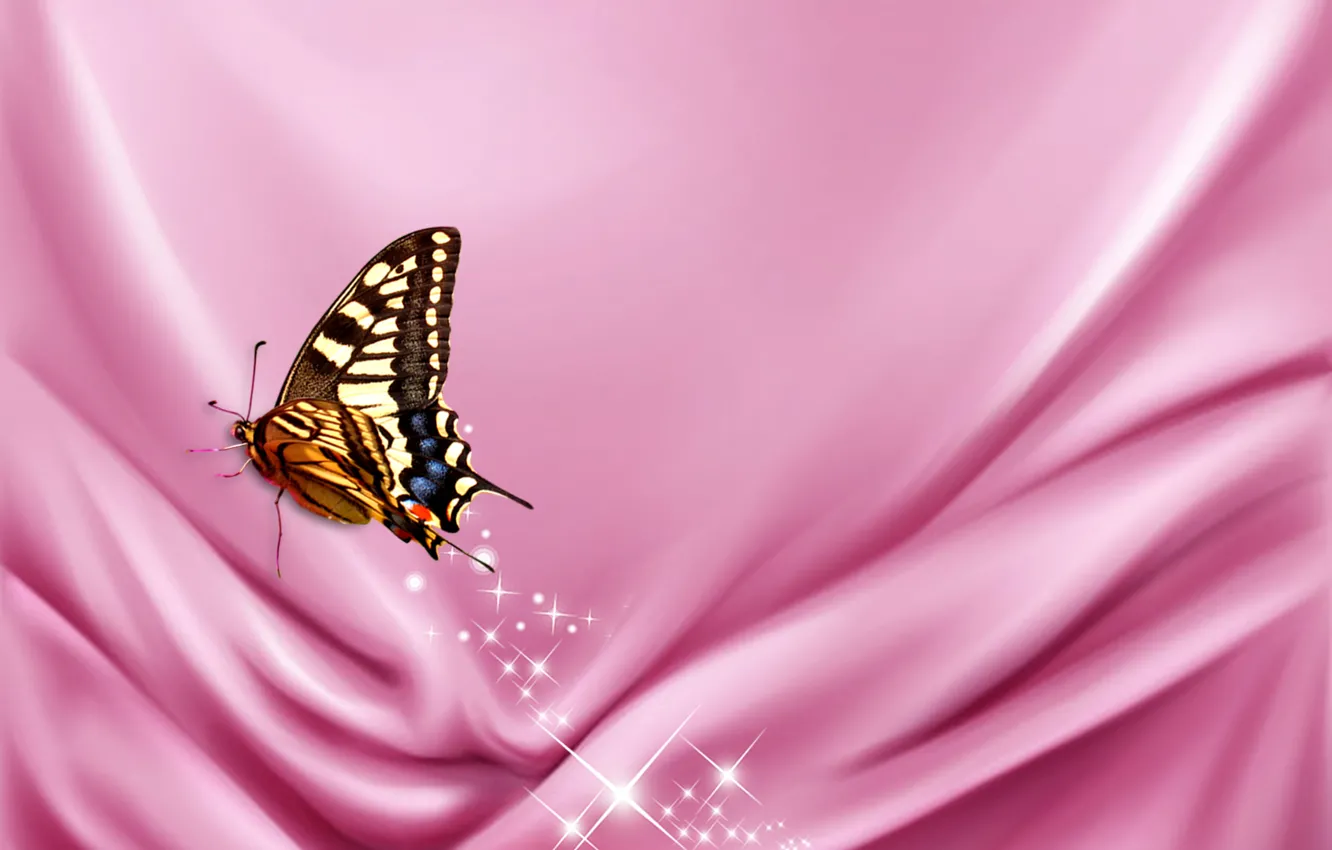 Photo wallpaper butterfly, sparkle, velvet, satin, pink cloth