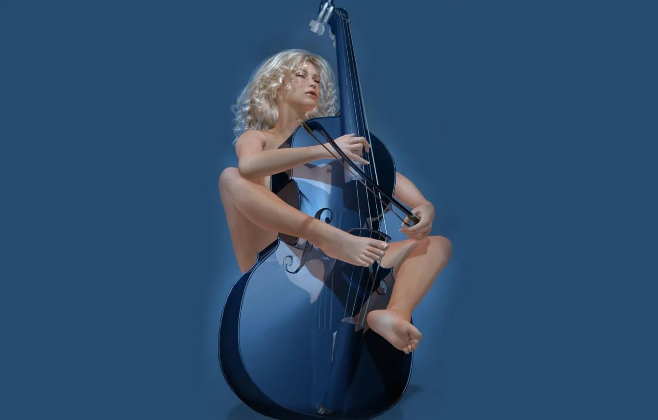 Photo wallpaper blue background, cute girl, Music Fun