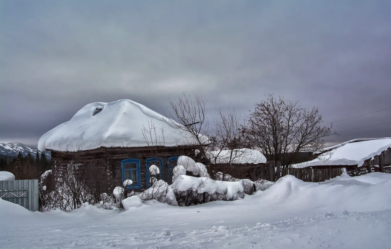 Photo wallpaper snow, house, village