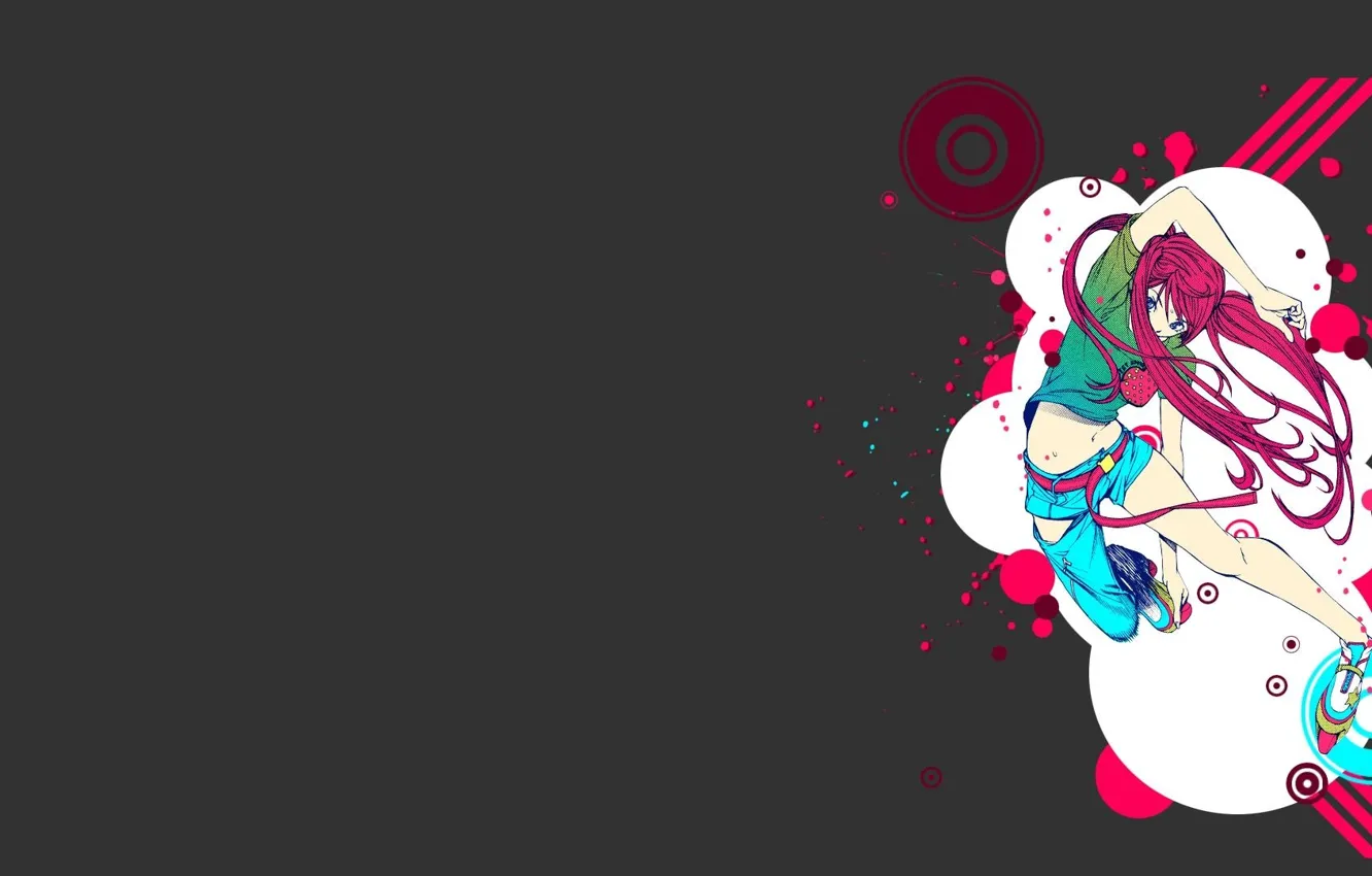 Photo wallpaper girl, grey, anime, pink hair, blank background