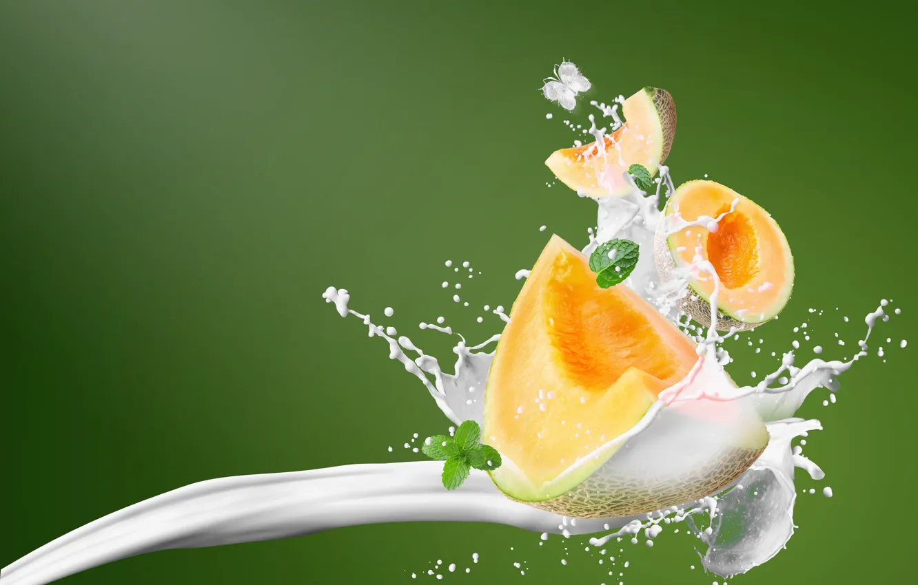Photo wallpaper squirt, background, splash, milk, melon