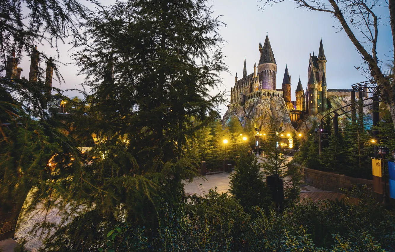 Photo wallpaper castle, tower, Hogwarts, Wizarding World of Harry Potter