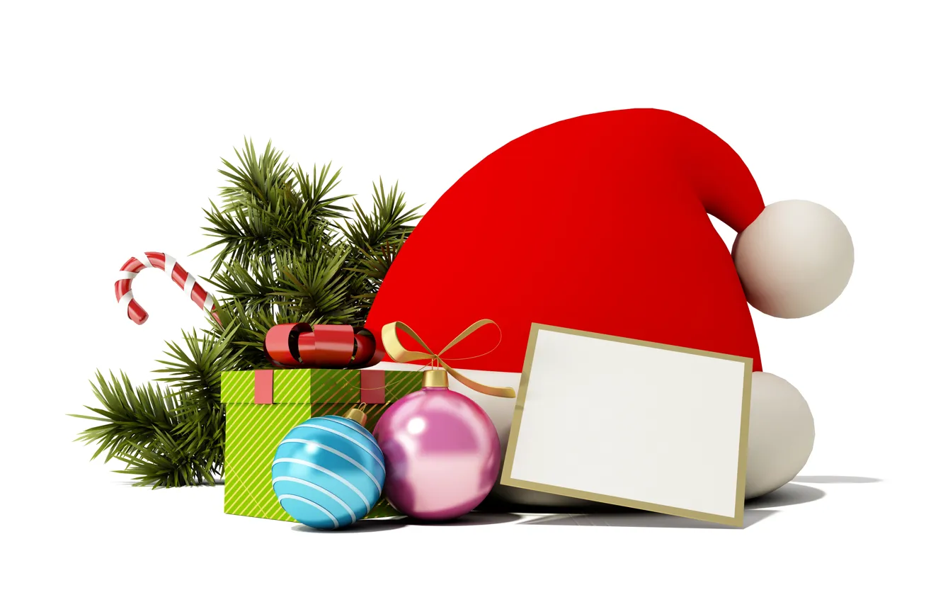 Photo wallpaper balls, branches, gift, hat, candy