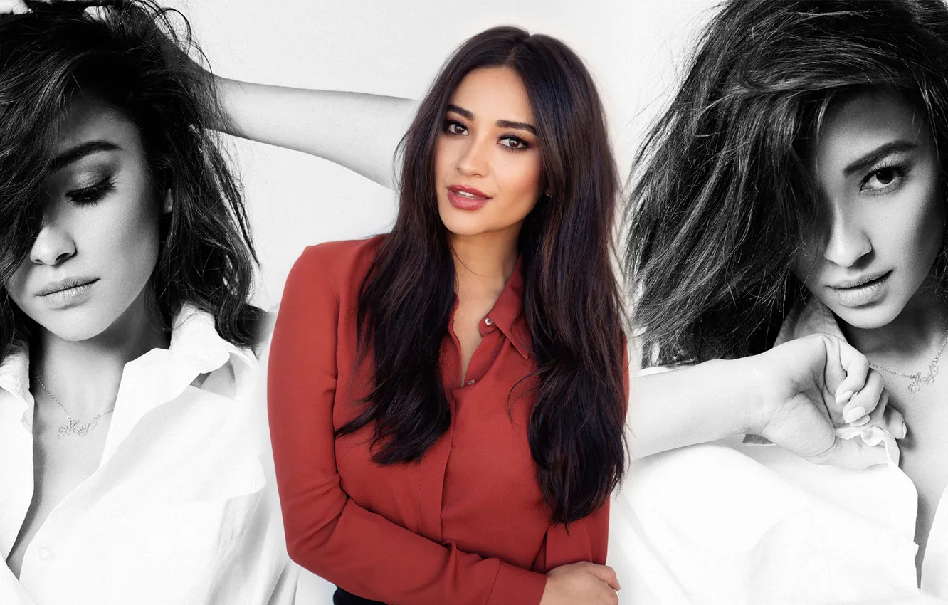 Photo wallpaper girl, collage, brunette, shirt, Shay Mitchell