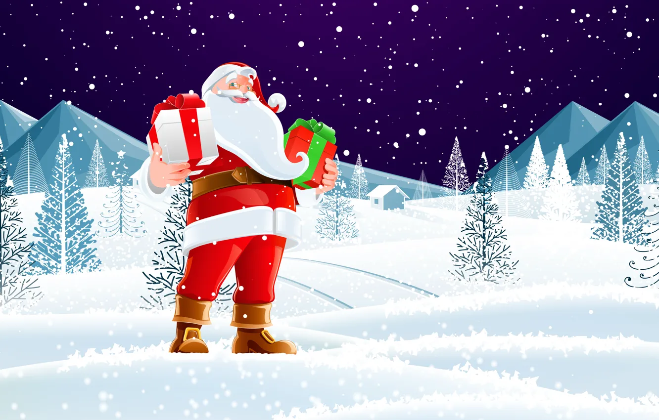 Photo wallpaper Winter, Snow, Christmas, Snowflakes, Background, New year, Holiday, Santa Claus